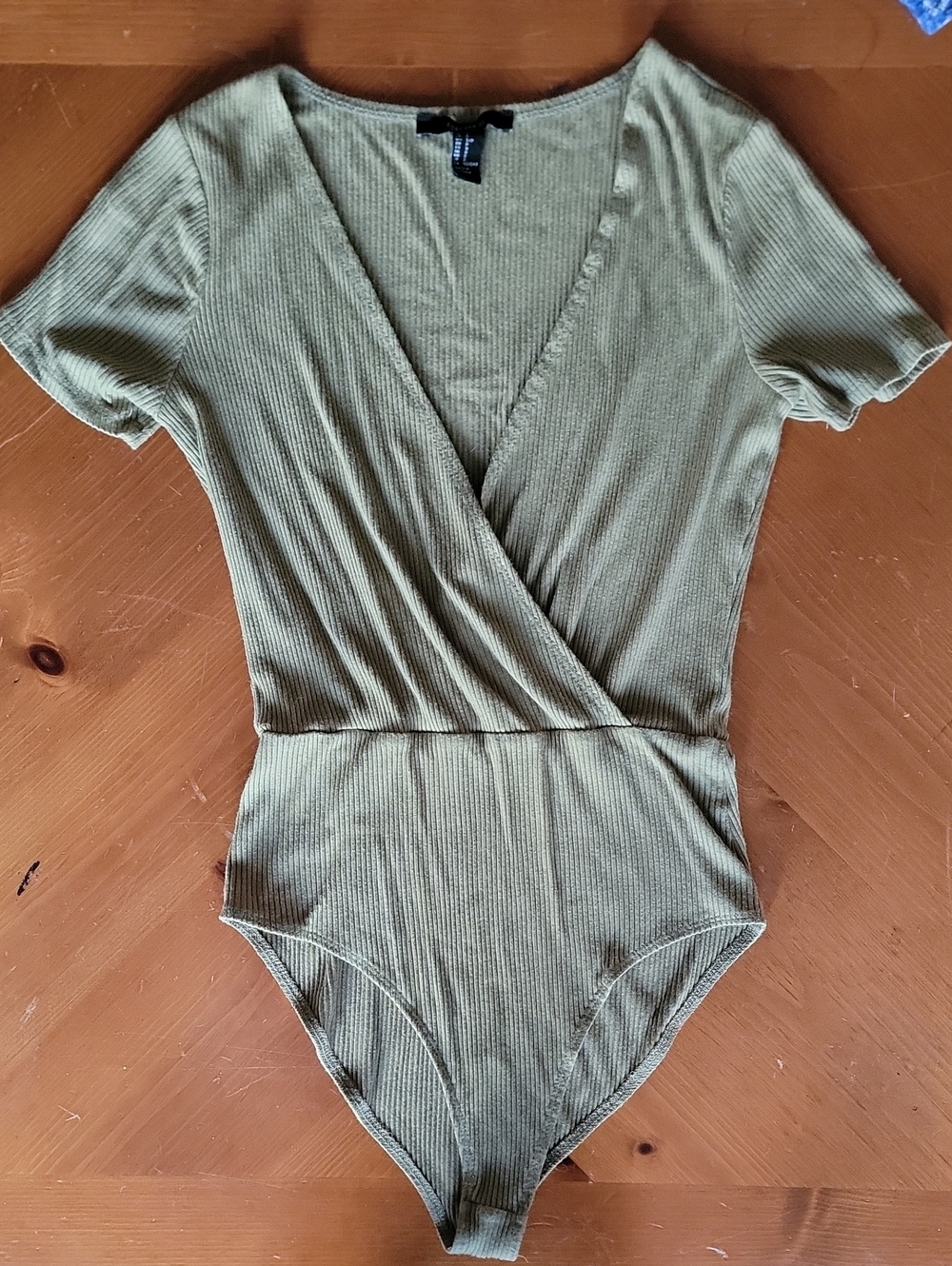 Forever 21 Ribbed Wrap Front Bodysuit Olive Green S
